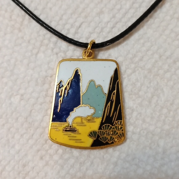 *3/$20* New Cloisonne Pendant choker corded necklace vintage - Picture 3 of 8